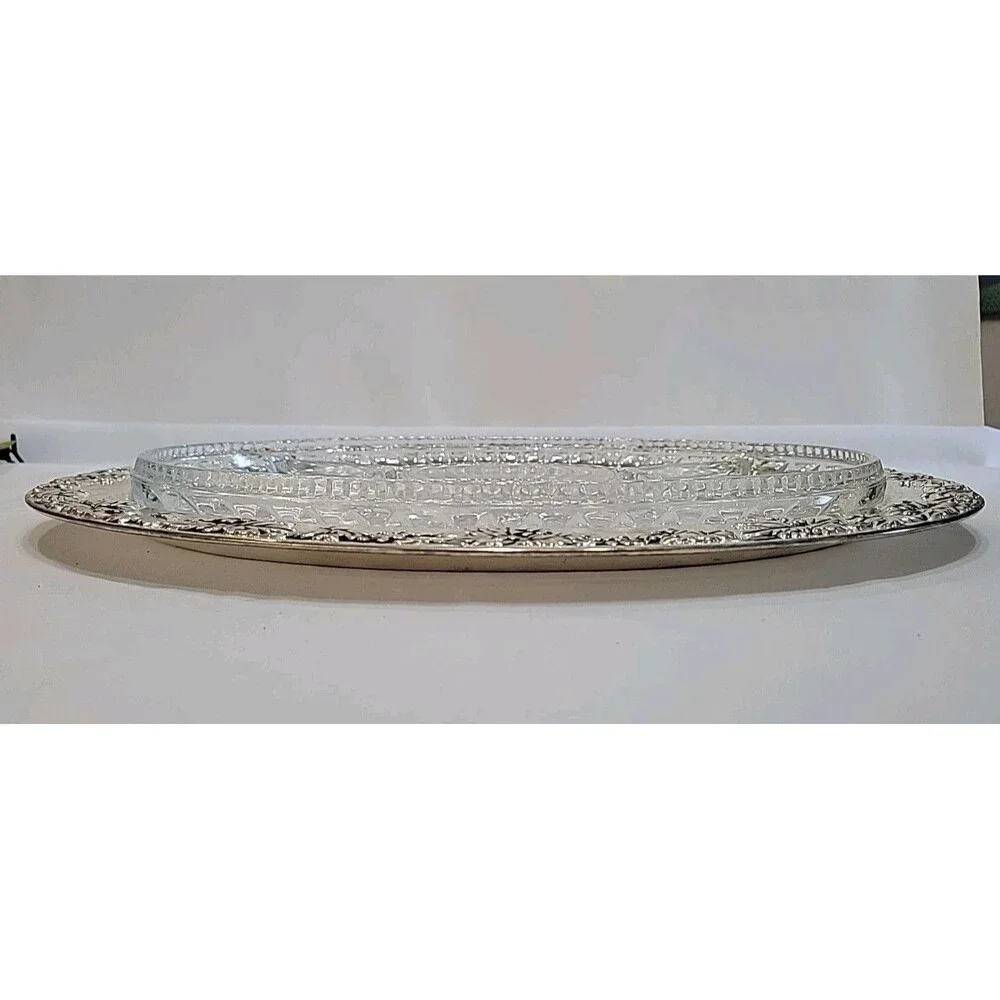 Vintage Godinger Paul Revere Silver Plated Grape Design Oval Relish Tray 6036